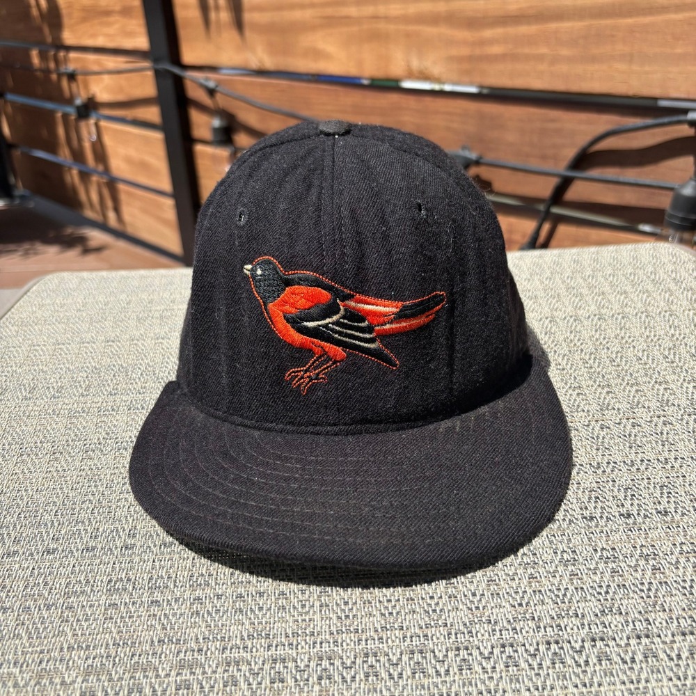 90s New Era Baltimore Orioles Hat Mens 7 1/8 Black Used Wool‎ 5950 MLB Fitted